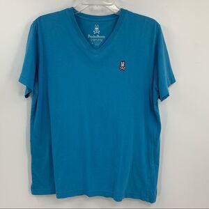 PHYCHO BUNNY womens 4 blue V neck tee
